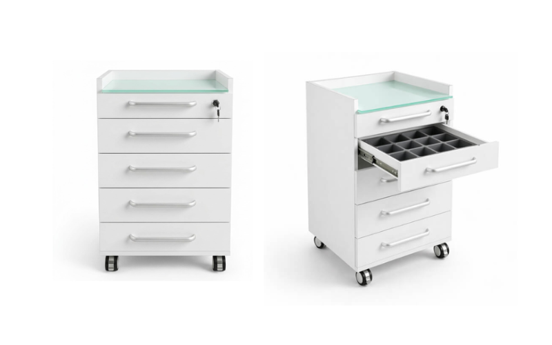 Carrito dental DTX-UM-540 vista general — encimera de cristal templado