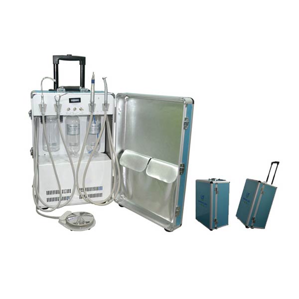 Équipement dentaire portable NEUBER UM-P204 sous forme de valise avec compresseur, système d'aspiration et connexions pour les instruments