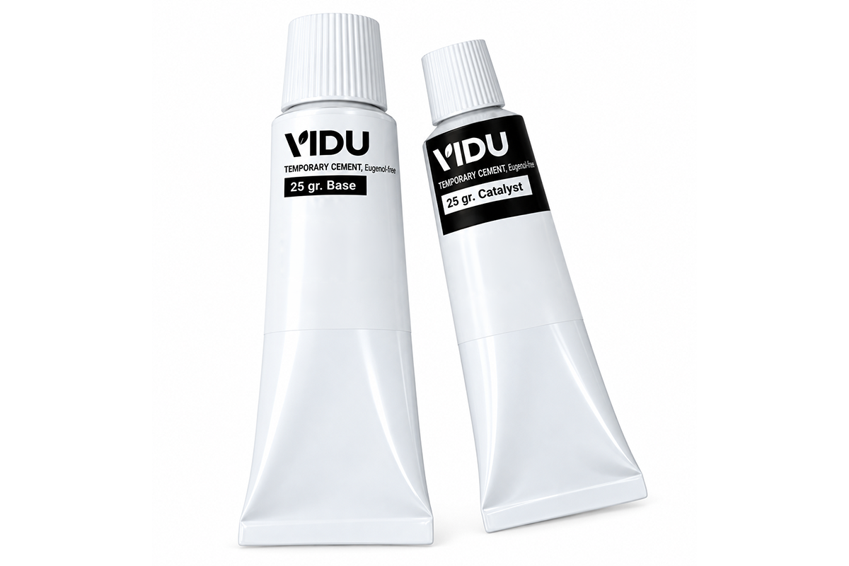 Cemento temporal sin eugenol VIDU hidroxido calcio hidroxiapatita 2 tubos 25g