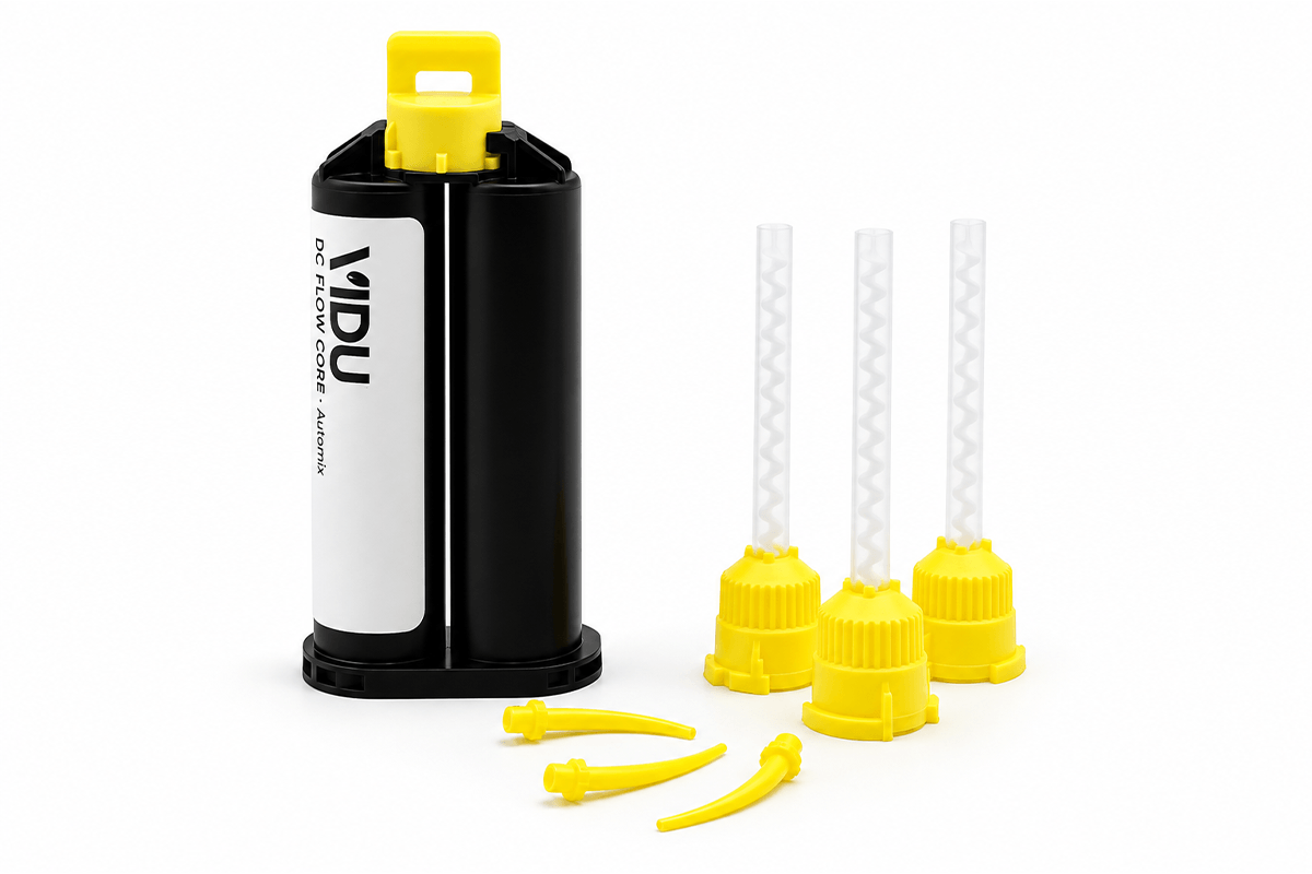 DC Flow Core VIDU composite nucleo munon dual cure cartucho automix 25ml tono dentina